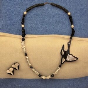 Rare Signed Vintage TC 1915 Flying Loon Necklace with Matching Earrings